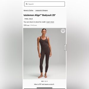 Lululemon Align Bodysuit 25”